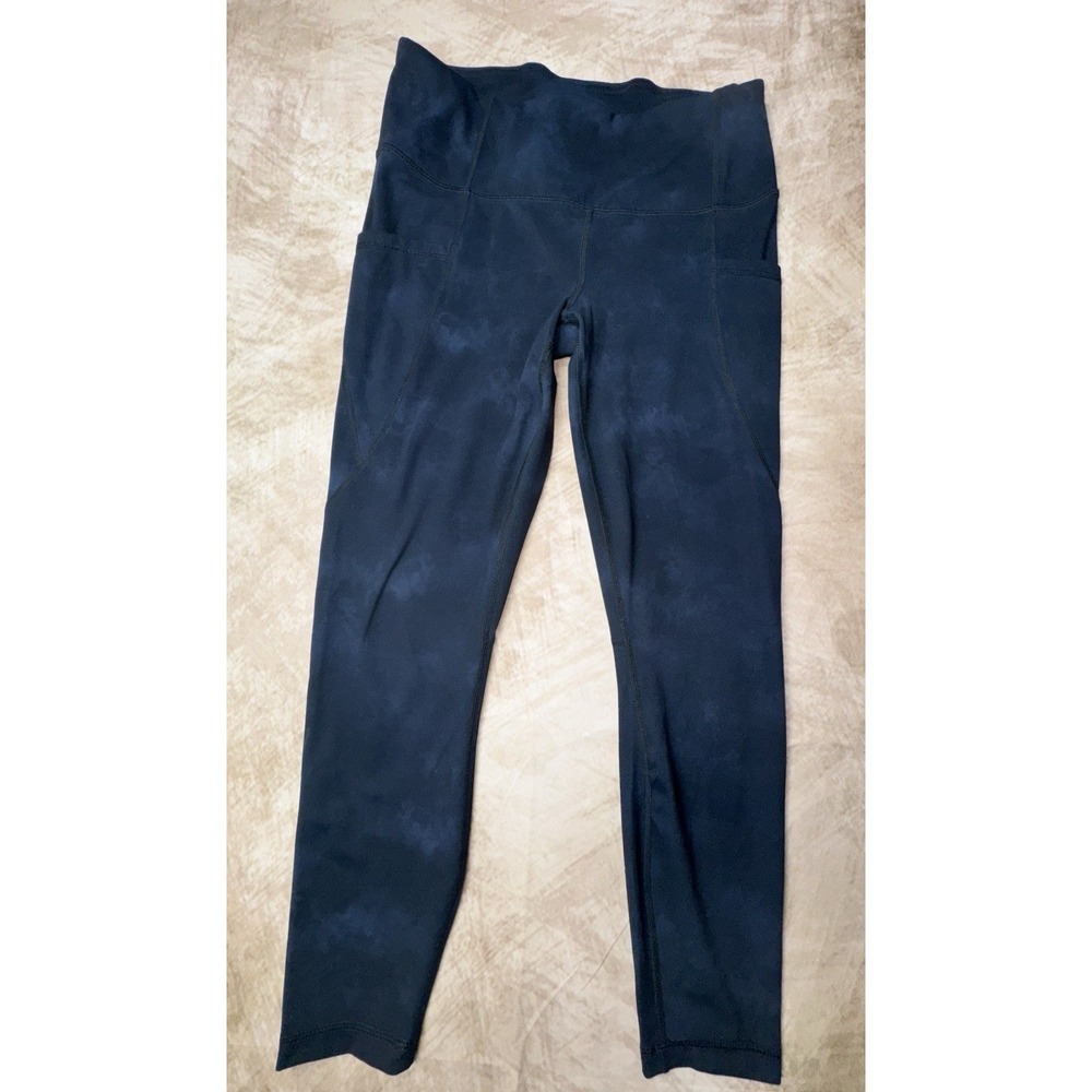 Active Life High Rise Blue Black Stretch  Full Length Leggings Size Medium